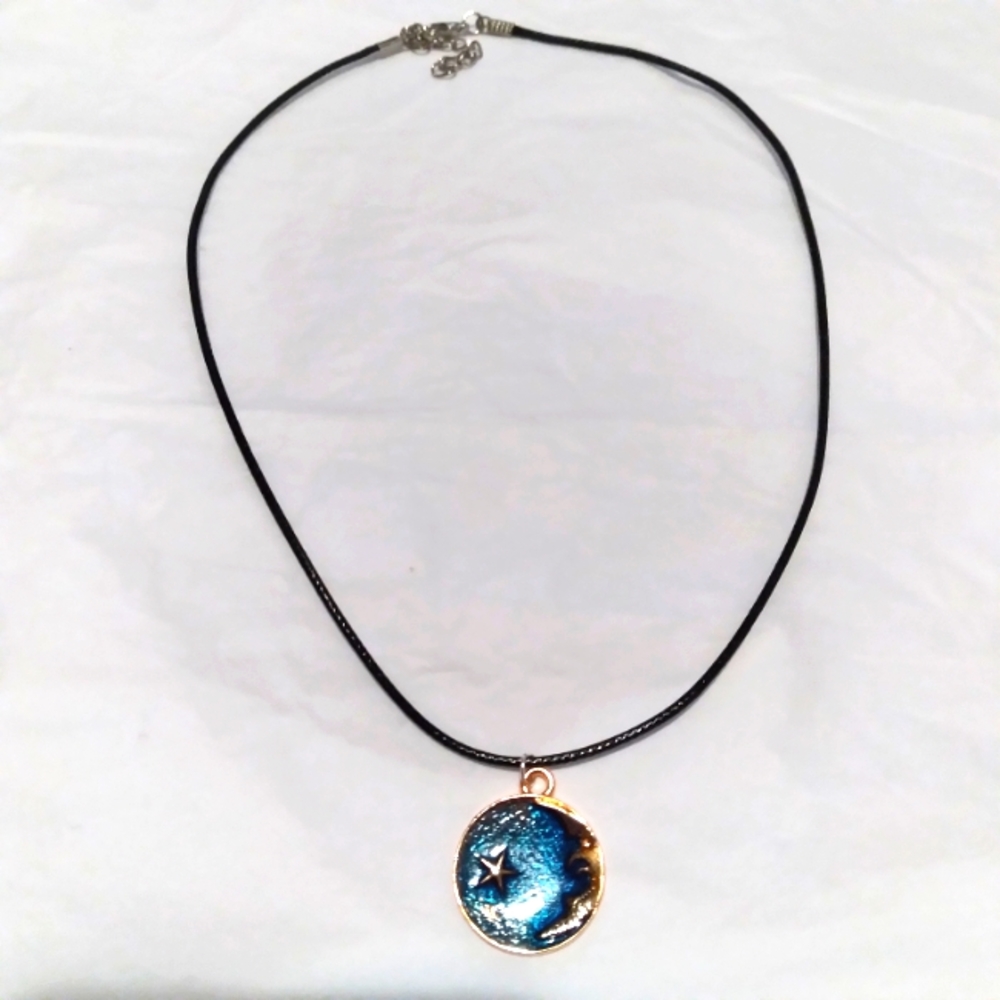 Handmade Blue Moon and Star Necklace
